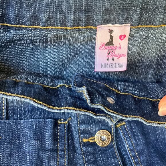 Emma’s Designs Women’s Kneelength Frayed-hem Frontbutton Denim Skirt size S,Blue - Picture 7 of 8